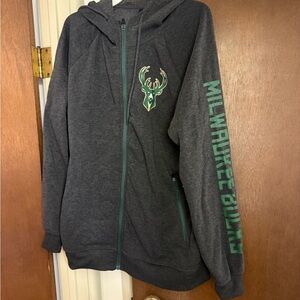 Milwaukee Bucks NBA Gray Zip Up Sweater